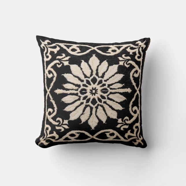 Persian Decorative Black and White Kilim Pillow (Front)