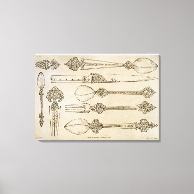 Persian design for everyday silver cutlery, from ' canvas print (Front)