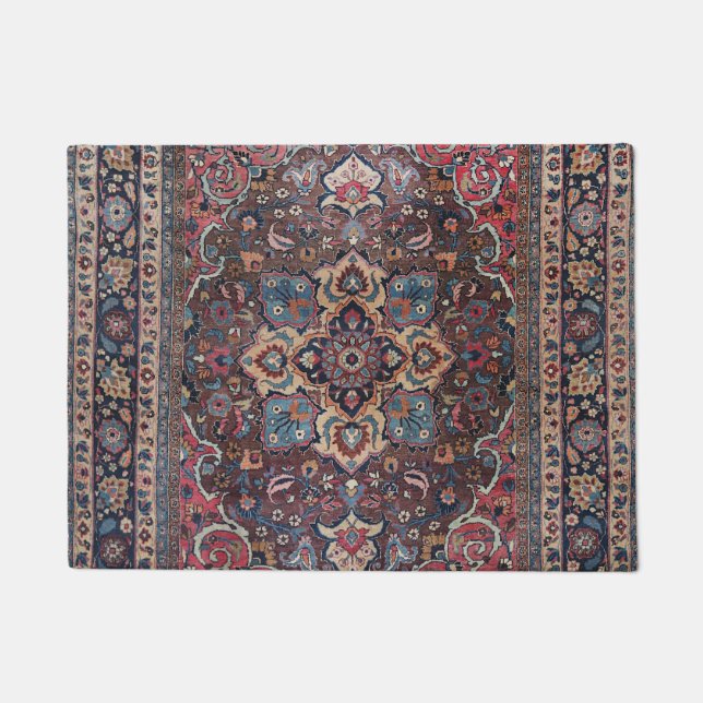 Persian Dusty Blue Pink Brown  Doormat (Front)
