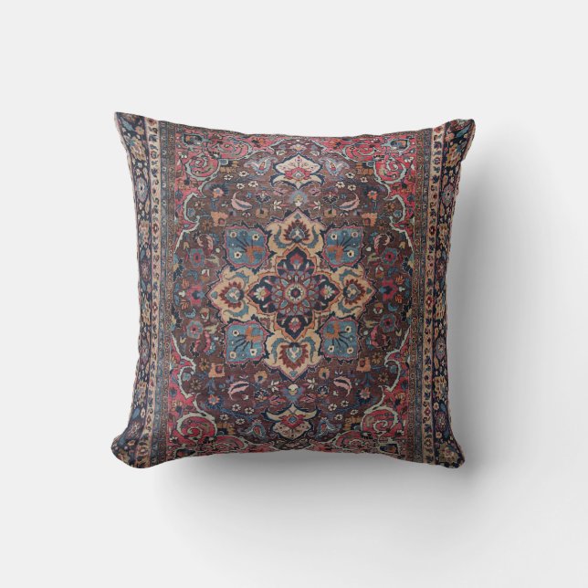 Persian Dusty Blue Pink Brown Throw Pillow (Front)