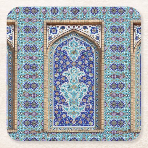 Persian elaborate tiled mural design  leggings tan square paper coaster