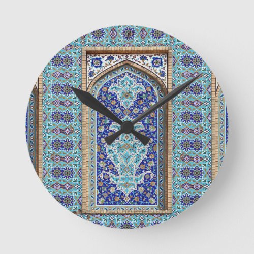 Persian elaborate tiled mural design round clock