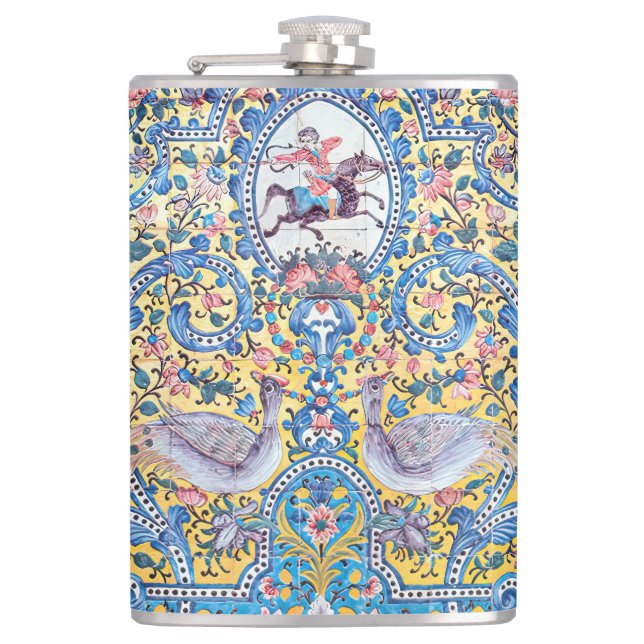 Persian elaborate tiled mural          flask (Front)