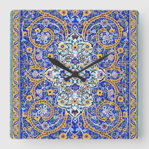 Persian elaborate tiled mural    square wall clock