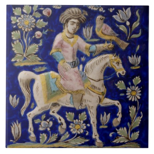 Persian Falconer on Horseback Repro Antique Tile