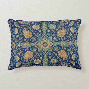 Persian Floral Arabesque Pattern Royal Blue Accent Pillow