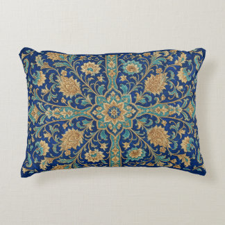 Persian Floral Arabesque Pattern Royal Blue Accent Pillow