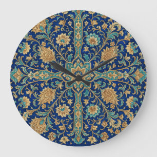 Persian Floral Arabesque Pattern Royal Blue Large Clock