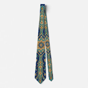 Persian Floral Arabesque Pattern Royal Blue Neck Tie