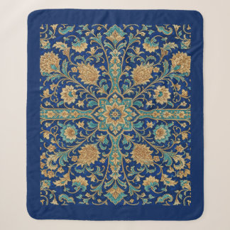 Persian Floral Arabesque Pattern Royal Blue Sherpa Blanket