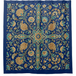 Persian Floral Arabesque Pattern Royal Blue Shower Curtain