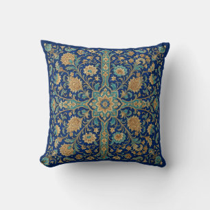 Persian Floral Arabesque Pattern Royal Blue  Throw Pillow
