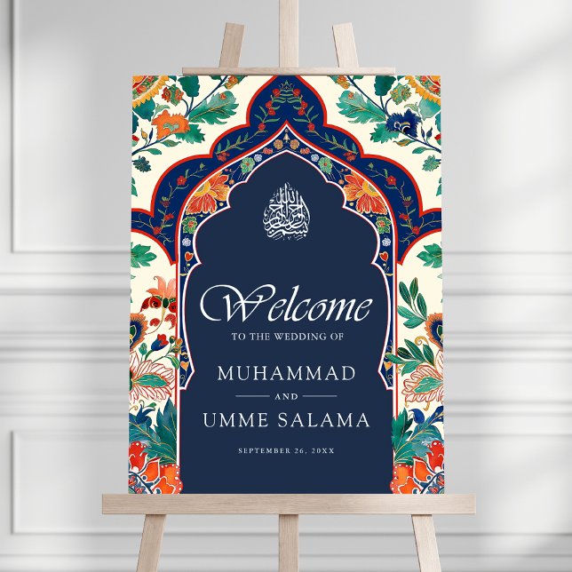 Persian Floral Blue Muslim Wedding Welcome Sign (Creator Uploaded)