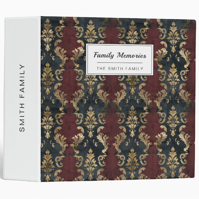 Persian Gold Damask Noir Pattern (1) 3 Ring Binder (Front/Spine)