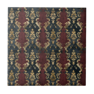 Persian Gold Damask Noir Pattern (1) Ceramic Tile