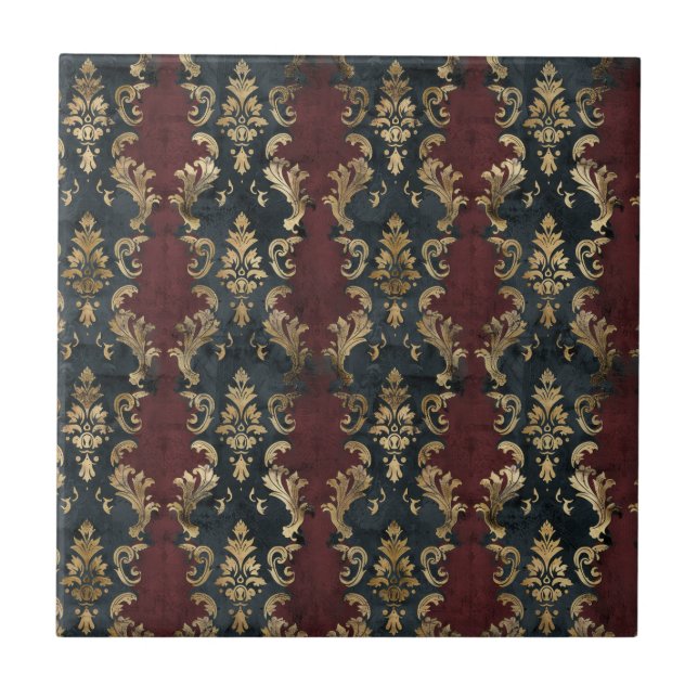 Persian Gold Damask Noir Pattern (1) Ceramic Tile (Front)