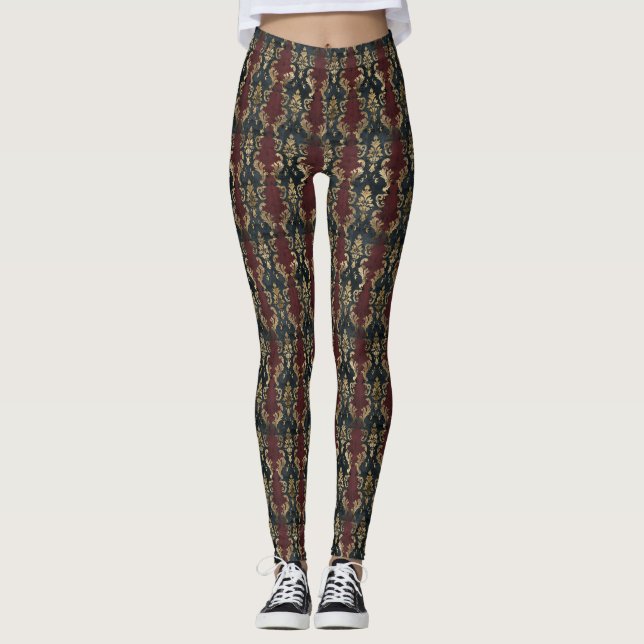 Persian Gold Damask Noir Pattern (1) Leggings (Front)