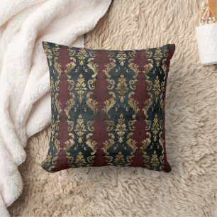 Persian Gold Damask Noir Pattern (1) Throw Pillow