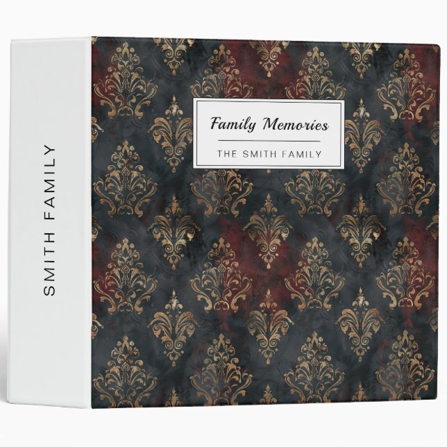 Persian Gold Damask Noir Pattern (2) 3 Ring Binder (Front/Spine)