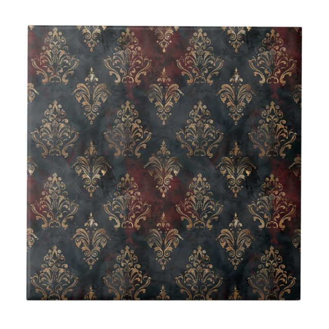 Persian Gold Damask Noir Pattern (2) Ceramic Tile (Front)