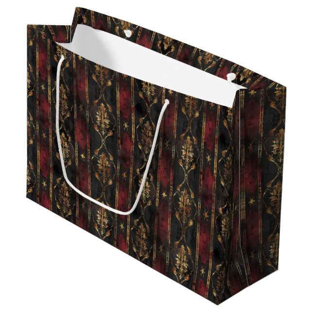 Persian Gold Damask Noir Pattern (2) Large Gift Bag (Front Angled)