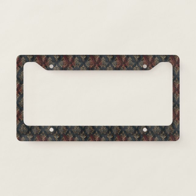 Persian Gold Damask Noir Pattern (2) License Plate Frame (Front)