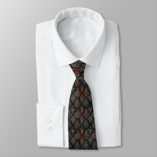 Persian Gold Damask Noir Pattern (2) Neck Tie (Tied)