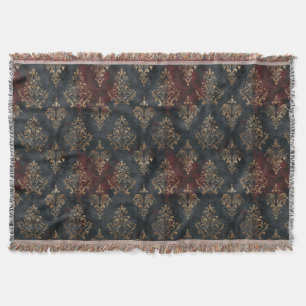 Persian Gold Damask Noir Pattern (2) Throw Blanket