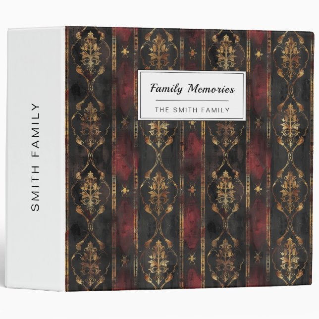 Persian Gold Damask Noir Pattern (3) 3 Ring Binder (Front/Spine)