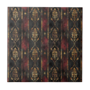Persian Gold Damask Noir Pattern (3) Ceramic Tile