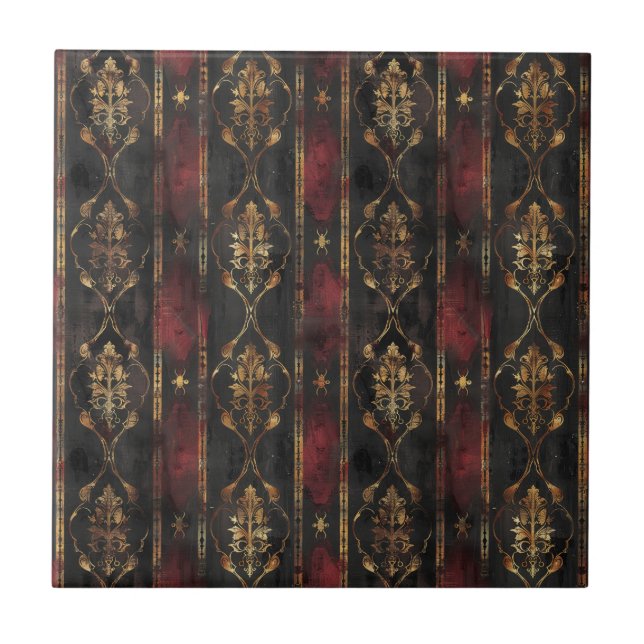 Persian Gold Damask Noir Pattern (3) Ceramic Tile (Front)