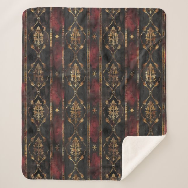 Persian Gold Damask Noir Pattern (3) Sherpa Blanket (Front)