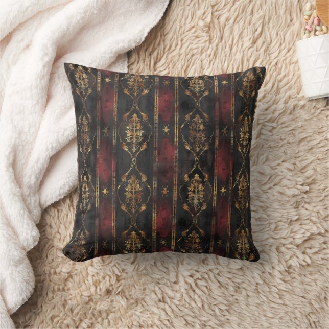 Persian Gold Damask Noir Pattern (3) Throw Pillow (Blanket)