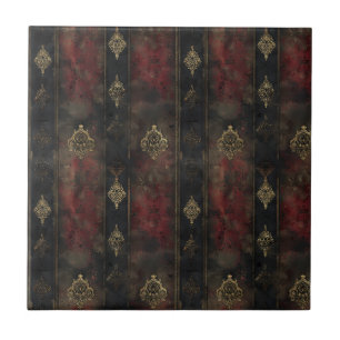 Persian Gold Damask Noir Pattern (4) Ceramic Tile
