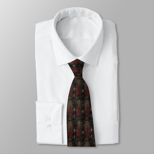 Persian Gold Damask Noir Pattern (4) Neck Tie (Tied)
