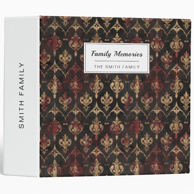 Persian Gold Damask Noir Pattern (5) 3 Ring Binder (Front/Spine)