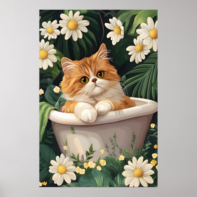 Persian In Bathtub Poster, Funny Cat Poster (Front)