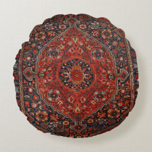 Persian Joshan Red Rusty Blue  Round Pillow