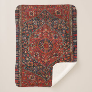 Persian Joshan Red Rusty Blue  Sherpa Blanket