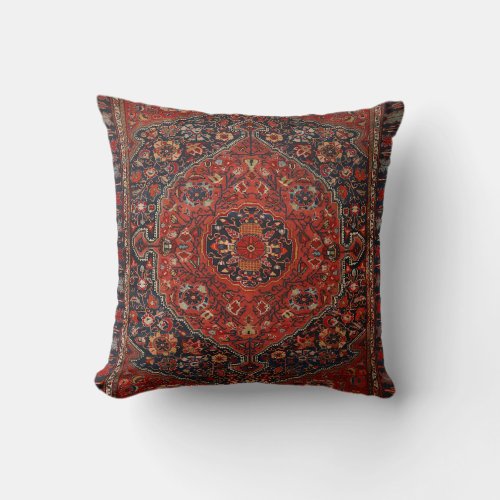 Persian Joshan Red Rusty Blue Throw Pillow