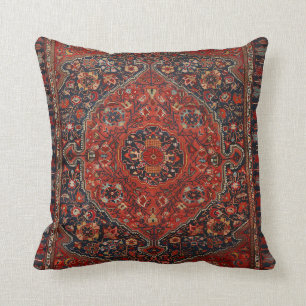 Persian Joshan Red Rusty Blue Throw Pillow