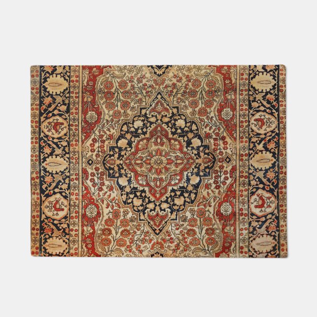 Persian Kashan Burnt Orange Yellow  Doormat (Front)