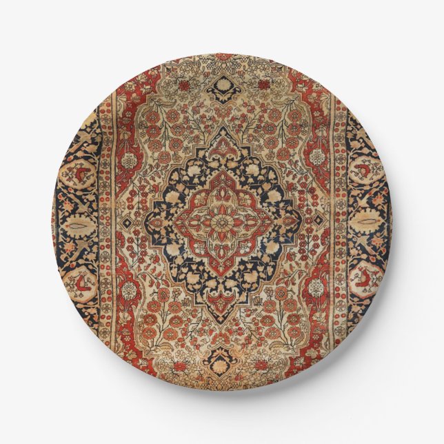 Persian Kashan Burnt Orange Yellow  Paper Plates (Front)