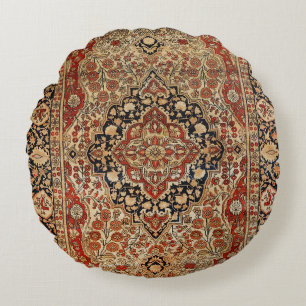 Persian Kashan Burnt Orange Yellow  Round Pillow