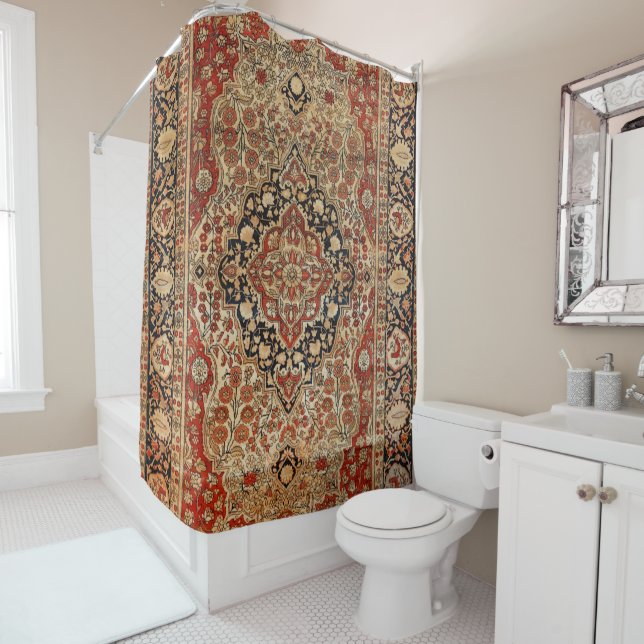 Persian Kashan Burnt Orange Yellow  Shower Curtain (In Situ)