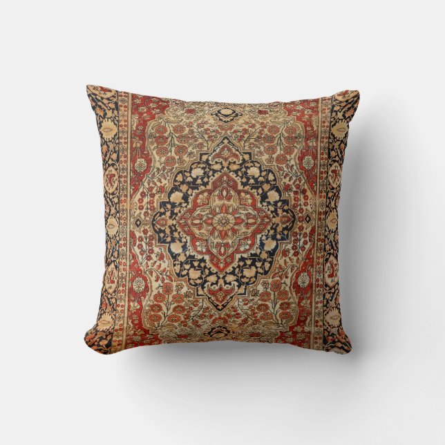 Persian Kashan Burnt Orange Yellow Throw Pillow (Front)