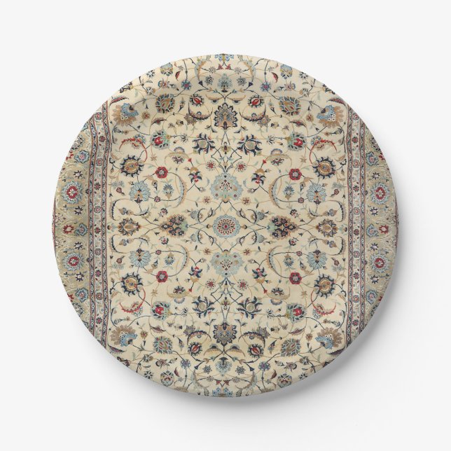 Persian Kashan Dusty Baby Blue  Paper Plates (Front)