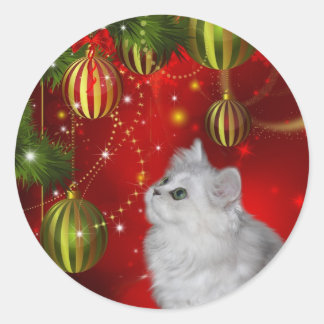 Persian kitten Christmas Classic Round Sticker