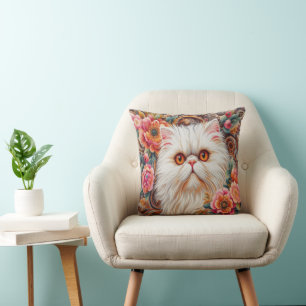 Persian Kitten Flowers, Floral Delight Persian Cat Throw Pillow