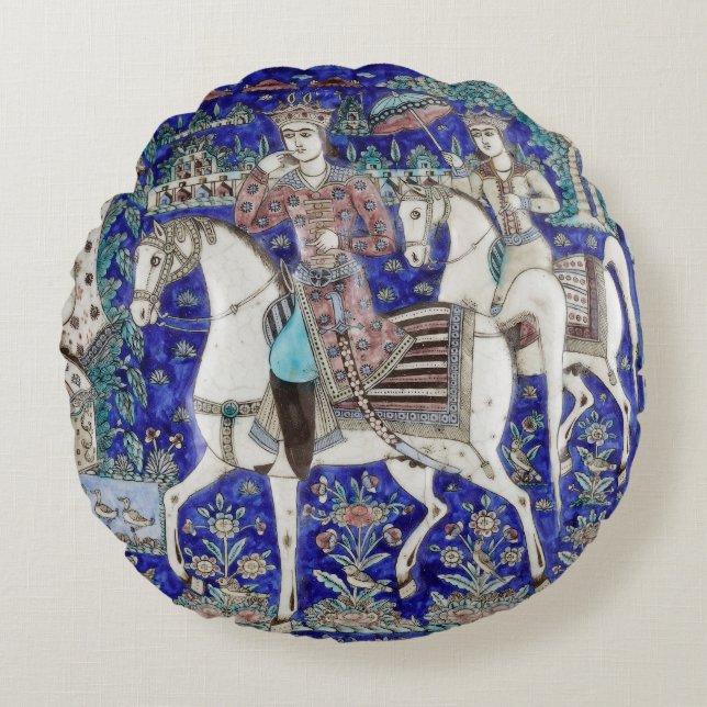 Persian Knights Sky Blue White  | Round Pillow (Front)